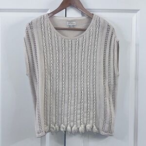 Lucky Brand Knit Sleeveless Top Cream Tassel Bottom Bohemian XS/S